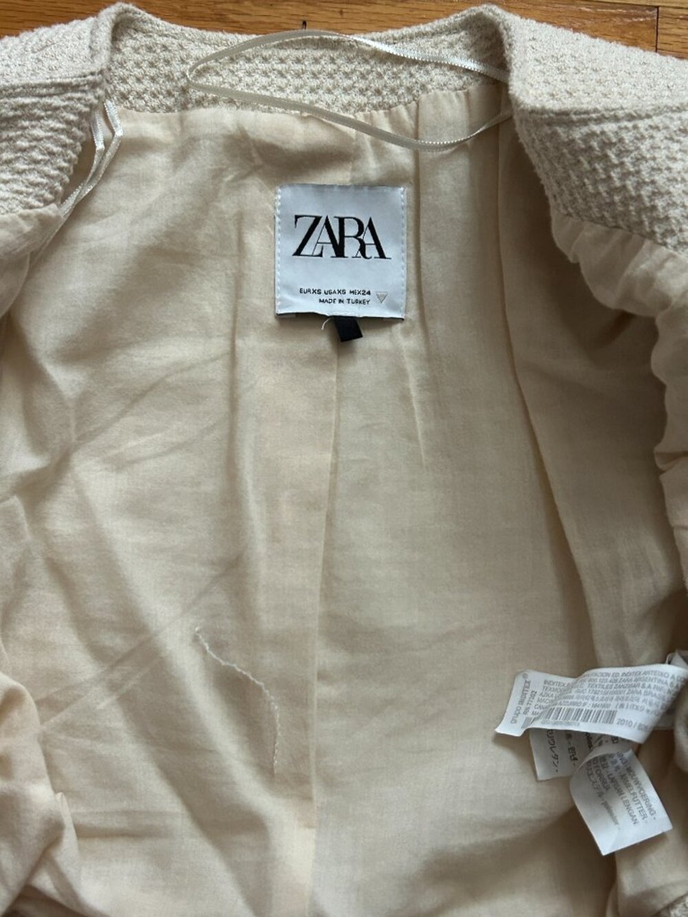 Zara Ivory Cropped Tweed Jacket Women's Extra Small Polished Office Work EUC - Picture 8 of 12